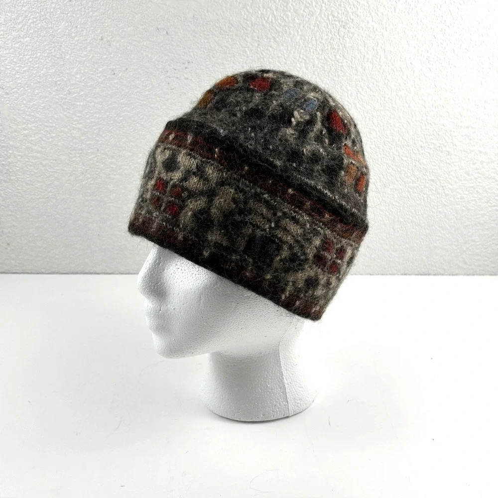 Unbranded Beanie Hat Unisex OS Brown Gray Fair Isle Wool Blend Knit